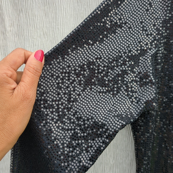 Bebe Black Disco Dot Long Sleeve Maxi Dress Made in USA Bodycon Sequin Sz XL - Picture 5 of 9